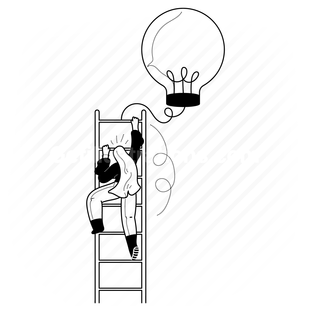 struggle, ladder, lightbulb, idea, concept, process, project, reach